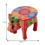 Furnshine - Aubrie Hand-Crafted Wooden Elephant Stool – Colorful Ethnic Table, Decorative Showpiece for Home & Living Room Decor (Red & Green) - Image 3