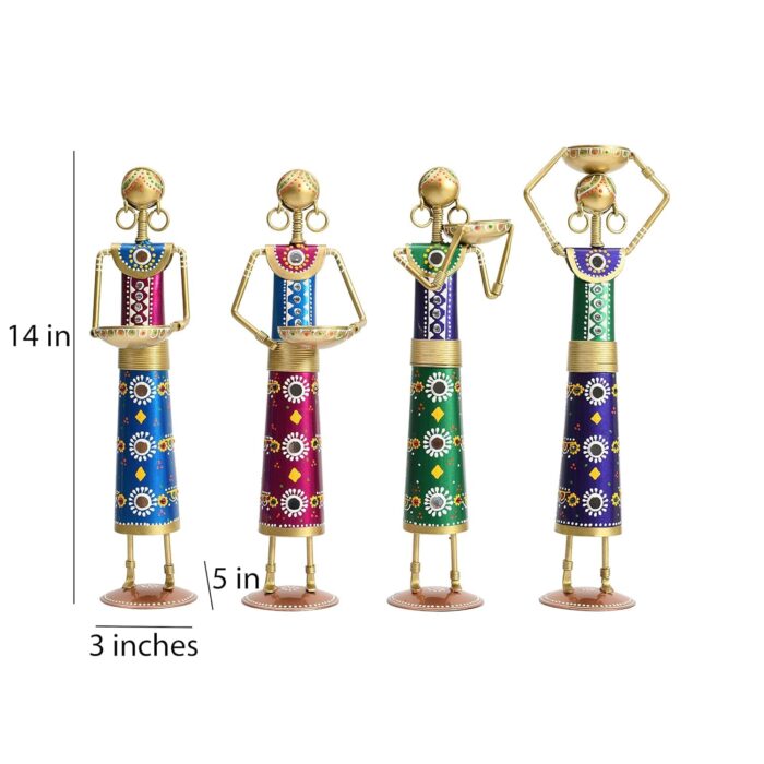 Furn Shine – Metal Rajasthani Kalbelia Tea Light Candle Holder Doll (Set of 4), Antique Decorative Candle Holders for Home and Office Decor, Handcrafted Metal Tea Light Doll Showpieces - Image 5