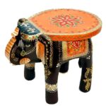 Furnshine - Morrison Handcrafted Wooden Elephant Table – Ethnic Painted Stool for Living Room Decor, Side Table & Festive Gift (Black & Orange) - Image 5