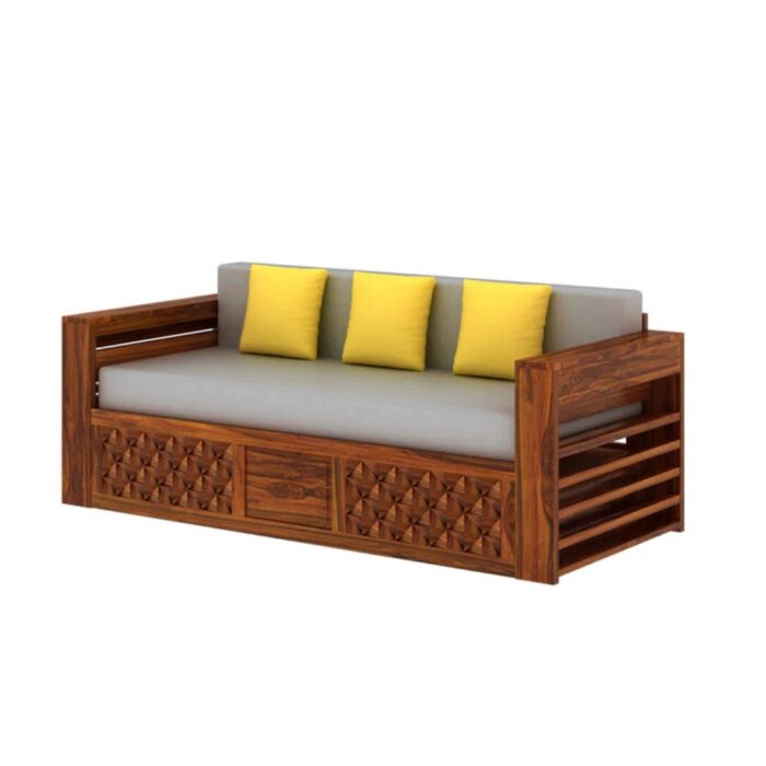 Furnshine - Riggan Solid Sheesham Wood 3 Seater Sofa Cum Bed with Mini Storage and Side Pockets - Image 3