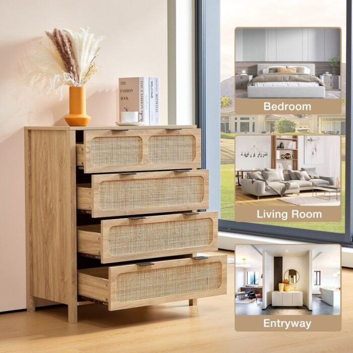 Furnshine - Simpson Wooden Rattan Finish 4-Drawer Chest of Drawer - Image 16
