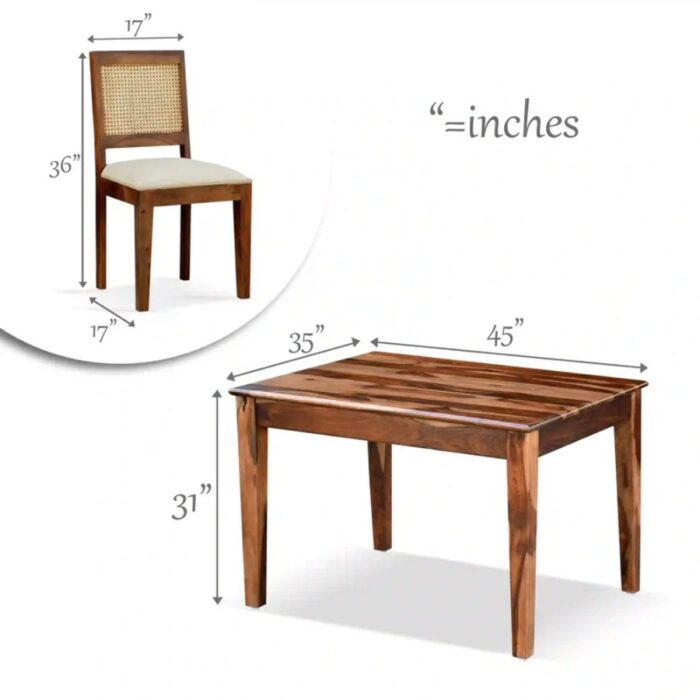 Furnshine - Aaralyn Solid Wood Cane 4 Seater Dining Table Set - Image 6