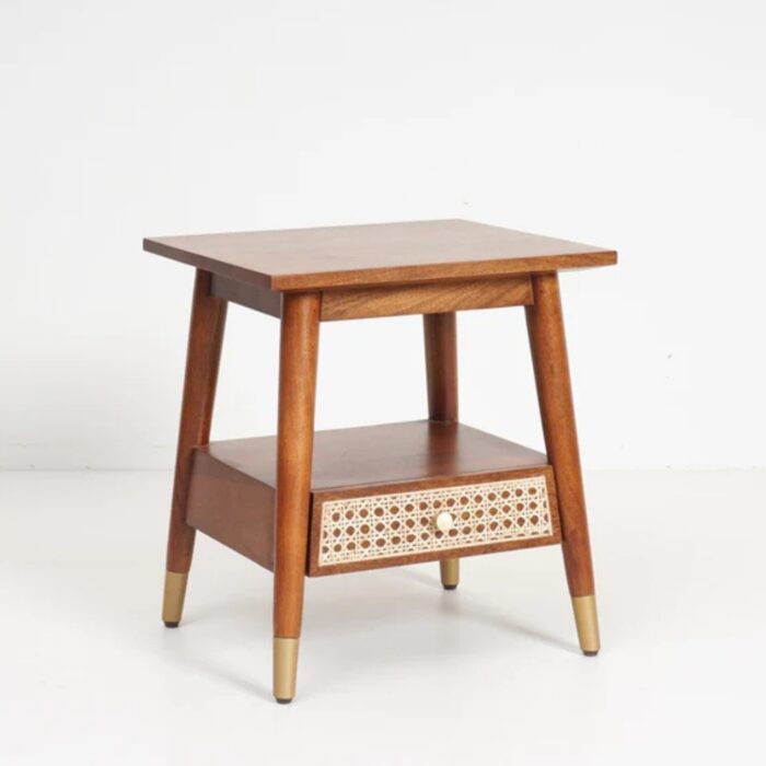 Furnshine - Farrar Solid Wood Rattan Side Table with 1 Drawer - Brown Finish - Image 7