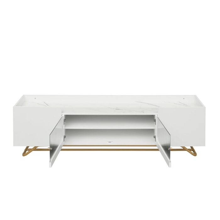 Furnshine - Alger TV Stand with Faux Marble Top & Fluted Glass Doors - Image 9