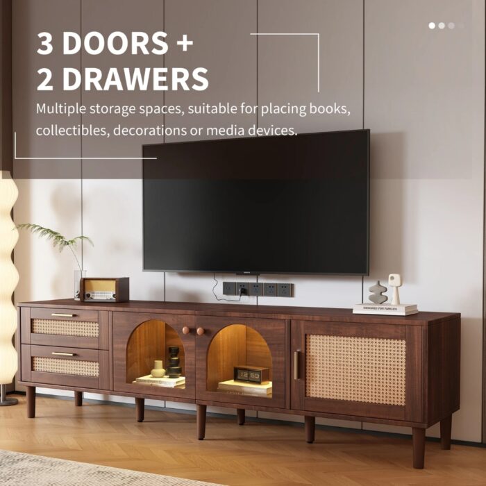 Furnshine - Easton 2 Curved Glass Doors TV Stand with 2 Rattan Drawers & 1 Rattan Door - Image 10