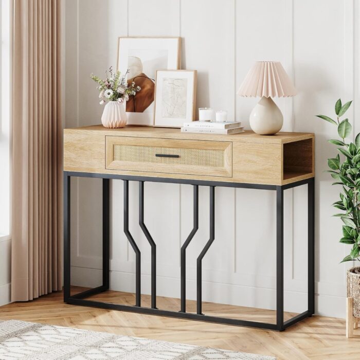 Furnshine - Rattan Entryway Console Table with Drawer - Image 2
