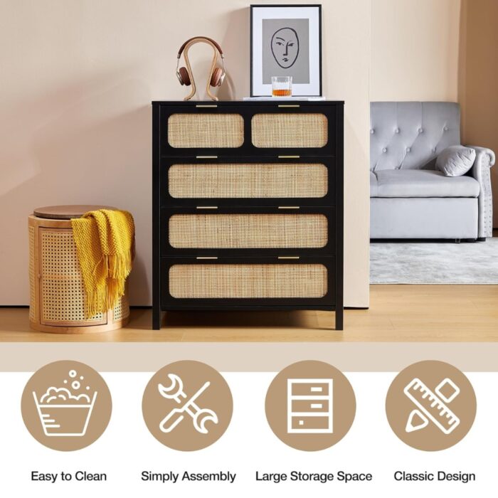 Furnshine - Simpson Wooden Rattan Finish 4-Drawer Chest of Drawer - Image 6