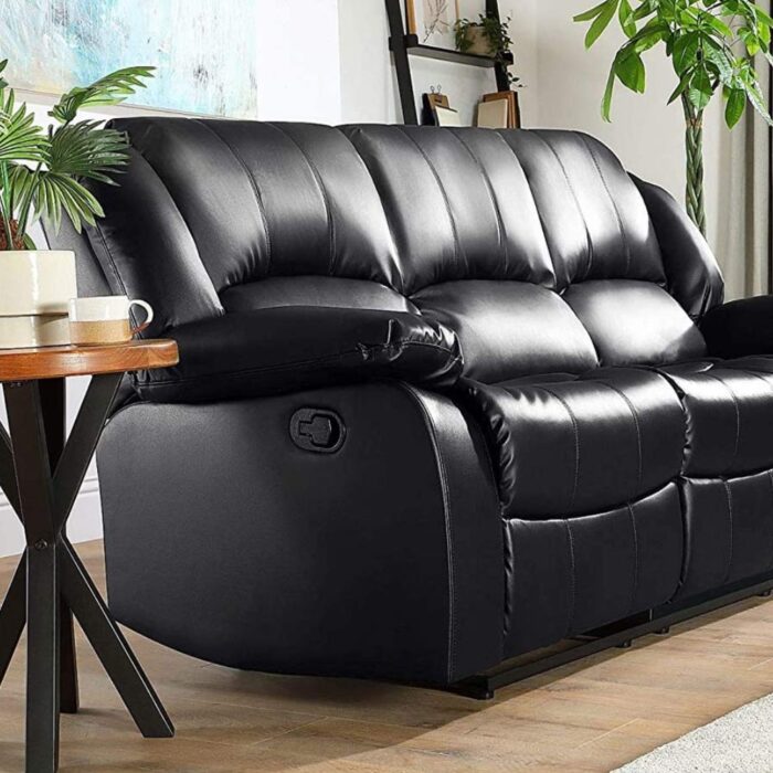Furnshine - Ceil PU Leatherette 3-Seater Recliner Sofa (Black) - Image 2