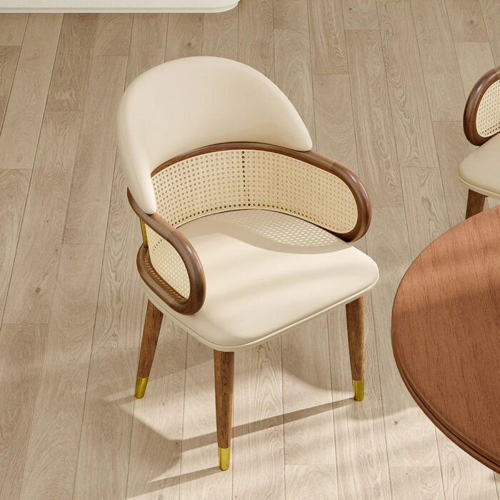 Furnshine - Upwood Mid-Century Modern Beige Rattan Dining Chair Curved Back - Image 2