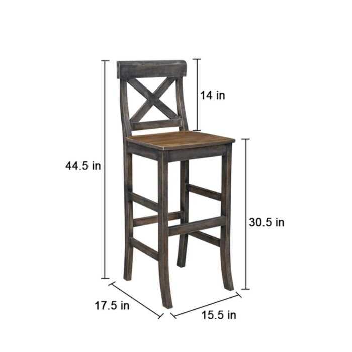 Furnshine - Clive Solid Wood Set of 2 Bar Stool in Vintage Finish - Image 9