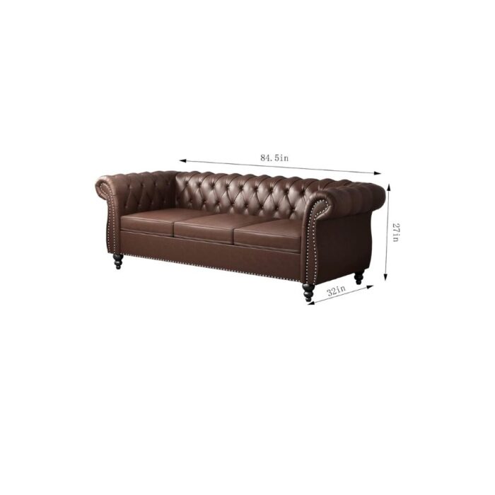 Furnshine - Vere 3 Pieces Faux Leather Chesterfield Sofa with Loveseat & Couch Chair - Image 16