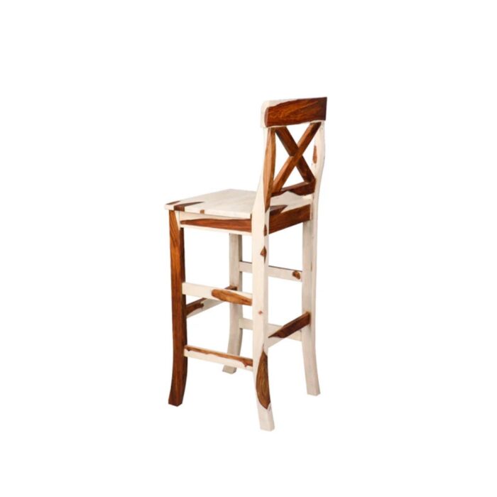 Furnshine - Lenora Solid Wood Set of 2 Bar Stool in White and Teak Finish - Image 4