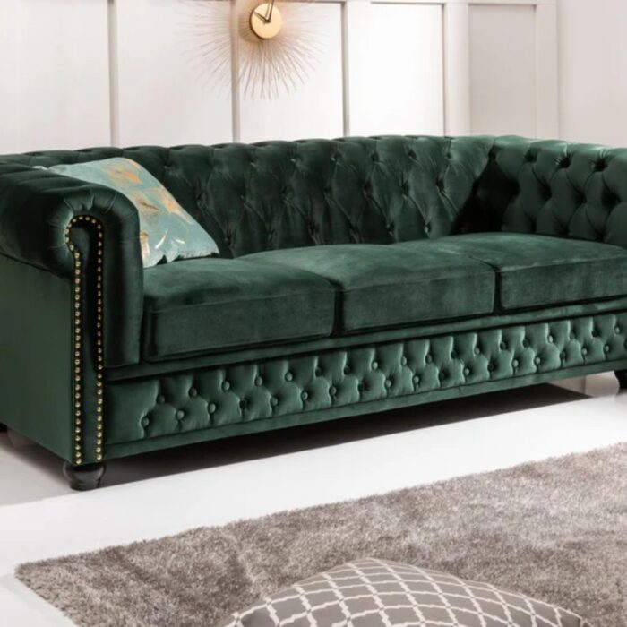 Furn Shine - Victor 3 Seater Bottle Green Velvet Chesterfield Sofa - Image 3