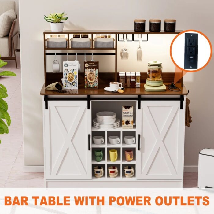 Furnshine - Byatt Coffee Bar Cabinet with Sliding Barn Door Storage - Image 9