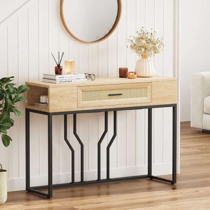 Furnshine - Rattan Entryway Console Table with Drawer - Image 6