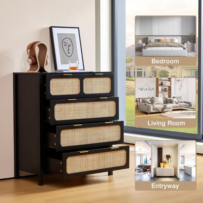 Furnshine - Simpson Wooden Rattan Finish 4-Drawer Chest of Drawer - Image 4