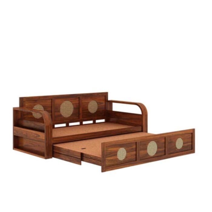 Furnshine - Barker Solid Sheesham Wood 3 Seater Sofa Cum Bed with Headboard Design - Image 7
