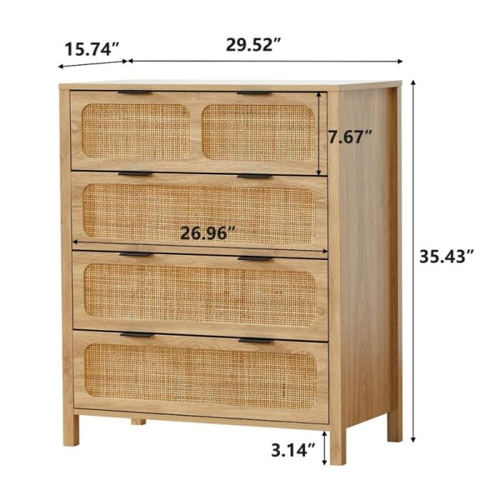 Furnshine - Simpson Wooden Rattan Finish 4-Drawer Chest of Drawer - Image 17