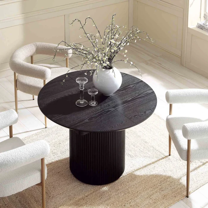 Furnshine - Round 4-6 Seater Extending Oak Pedestal Black Dining Table - Image 2