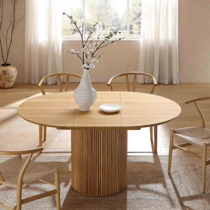 Furnshine - Diego Round 4-6 Seater Extending Oak Pedestal Dining Table, Oak - Image 1