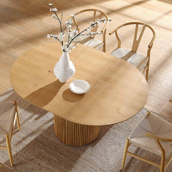 Furnshine - Diego Round 4-6 Seater Extending Oak Pedestal Dining Table, Oak - Image 2