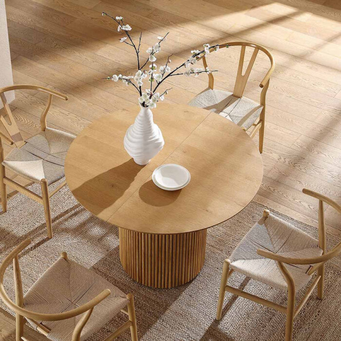 Furnshine - Diego Round 4-6 Seater Extending Oak Pedestal Dining Table, Oak - Image 3