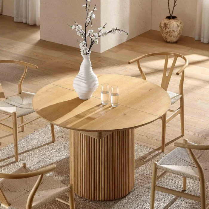 Furnshine - Diego Round 4-6 Seater Extending Oak Pedestal Dining Table, Oak - Image 4