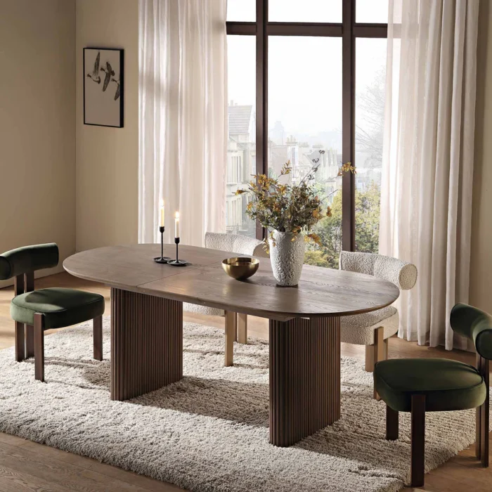 Furnshine - Oval 6-8 Seater Extending Oak Pedestal Dining Table, Silver Oak - Image 3