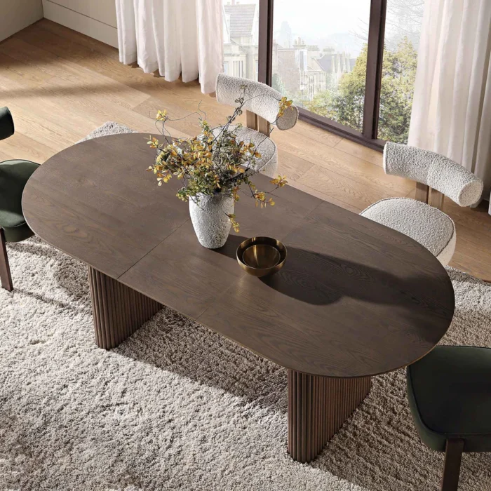 Furnshine - Oval 6-8 Seater Extending Oak Pedestal Dining Table, Silver Oak - Image 2