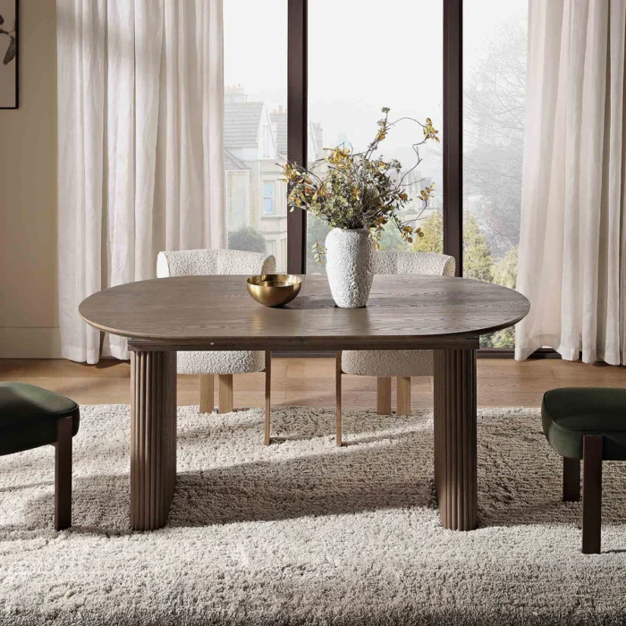 Furnshine - Oval 6-8 Seater Extending Oak Pedestal Dining Table, Silver Oak - Image 1