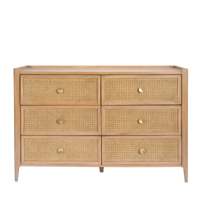Furnshine - Shandy Solid Wood & Rattan 6 Drawer Wide Chest of Drawer - Image 2