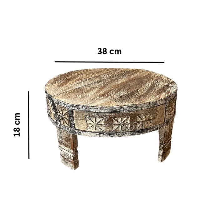 Furnshine - Quiller Boho Chakki Table | Hand-Carved Round Wooden Coffee Table – Rustic Vintage Centerpiece for Living Room Décor - Image 5