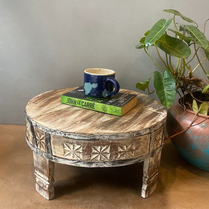Furnshine - Quiller Boho Chakki Table | Hand-Carved Round Wooden Coffee Table – Rustic Vintage Centerpiece for Living Room Décor - Image 3