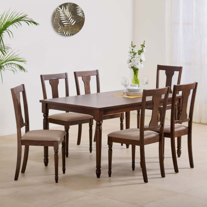 Furn Shine - Helios Zoe Rubber Wood 6-Seater Dining Set with Chairs and Bench - Image 1