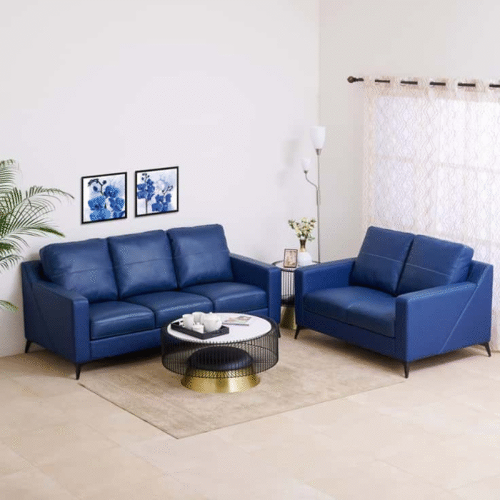 Furn Shine - Norvin 3+2 Seater Half PU Leather Sofa Set (Blue) - Image 1