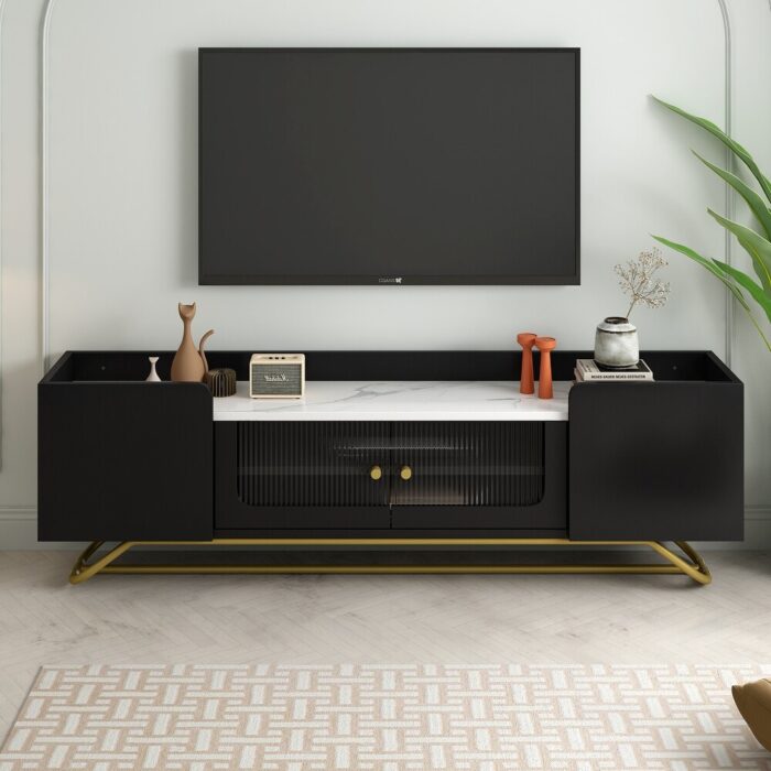 Furnshine - Alger TV Stand with Faux Marble Top & Fluted Glass Doors - Image 12