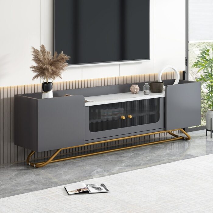 Furnshine - Alger TV Stand with Faux Marble Top & Fluted Glass Doors - Image 21