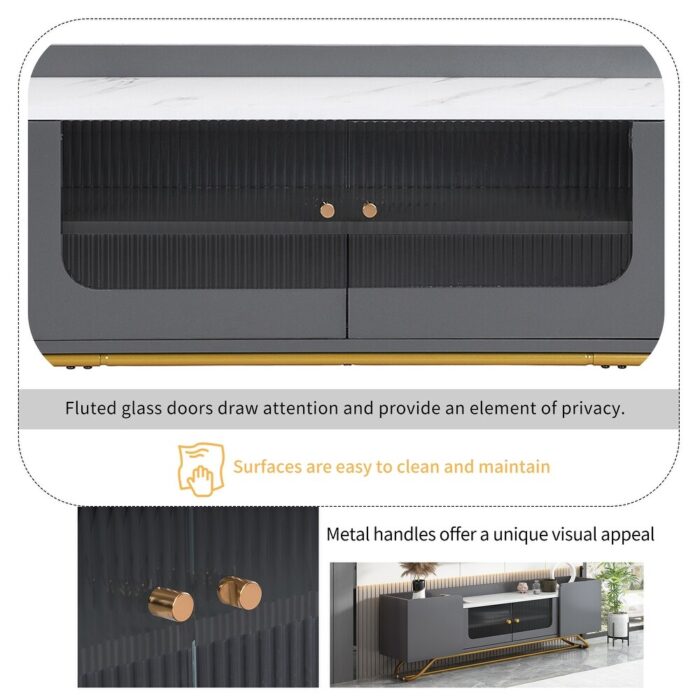 Furnshine - Alger TV Stand with Faux Marble Top & Fluted Glass Doors - Image 23