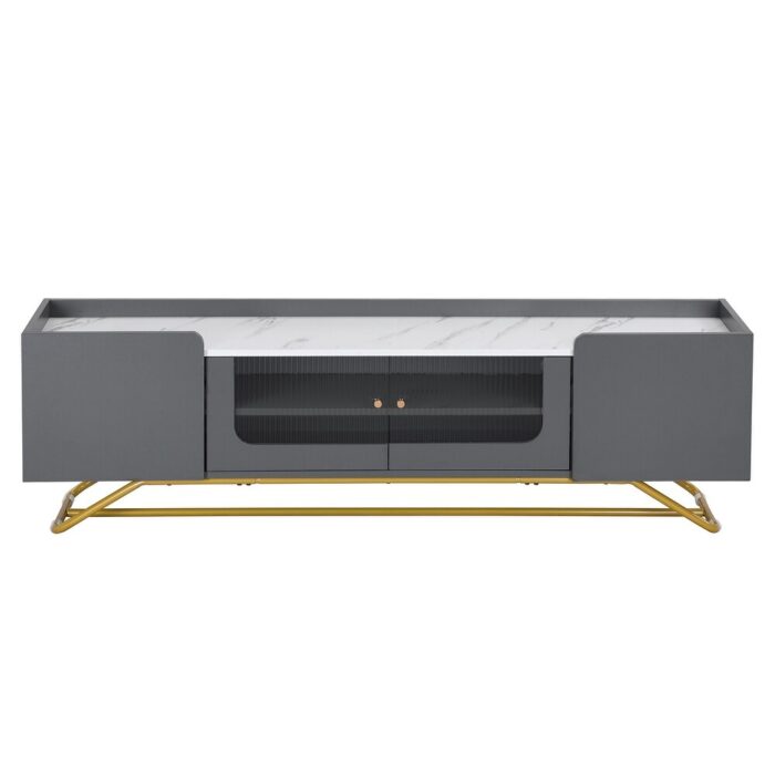 Furnshine - Alger TV Stand with Faux Marble Top & Fluted Glass Doors - Image 25