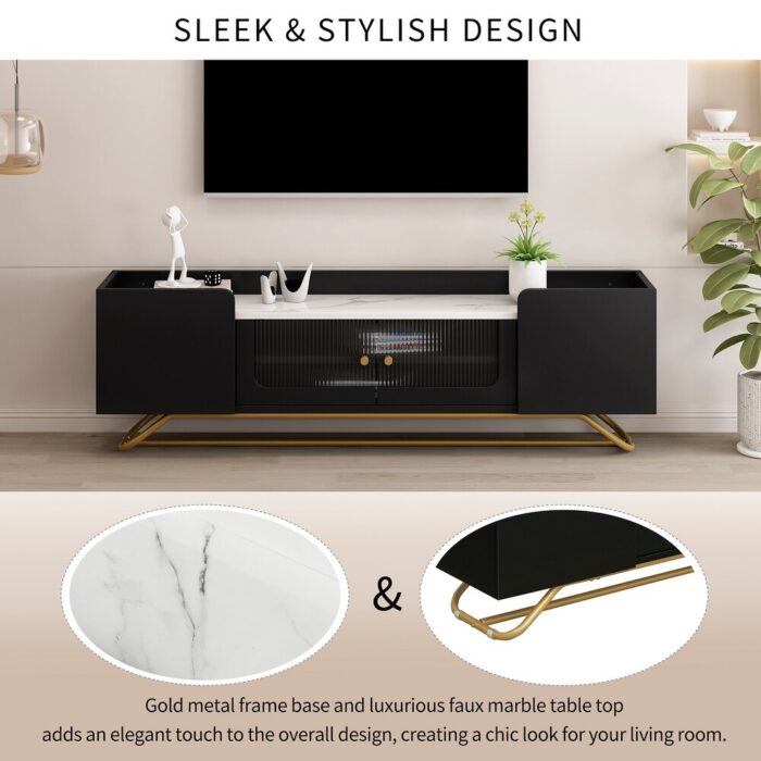 Furnshine - Alger TV Stand with Faux Marble Top & Fluted Glass Doors - Image 13
