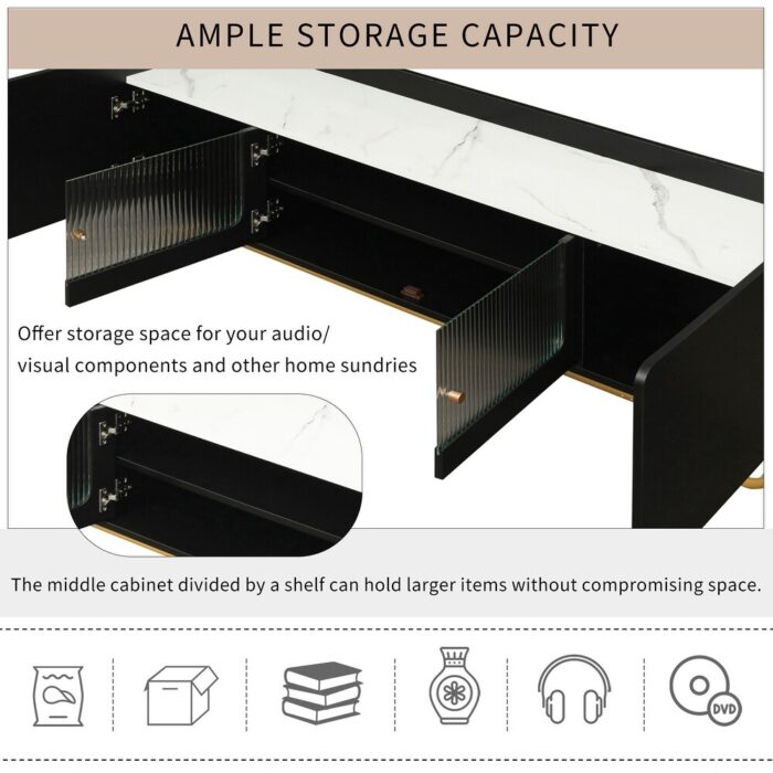 Furnshine - Alger TV Stand with Faux Marble Top & Fluted Glass Doors - Image 15