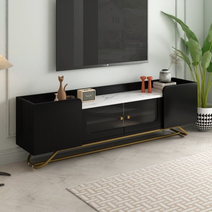 Furnshine - Alger TV Stand with Faux Marble Top & Fluted Glass Doors - Image 10