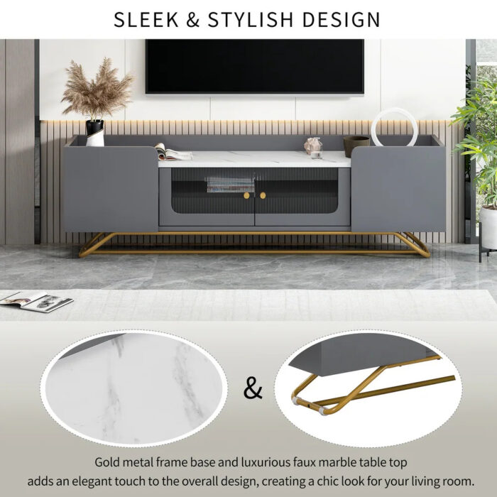 Furnshine - Alger TV Stand with Faux Marble Top & Fluted Glass Doors - Image 24