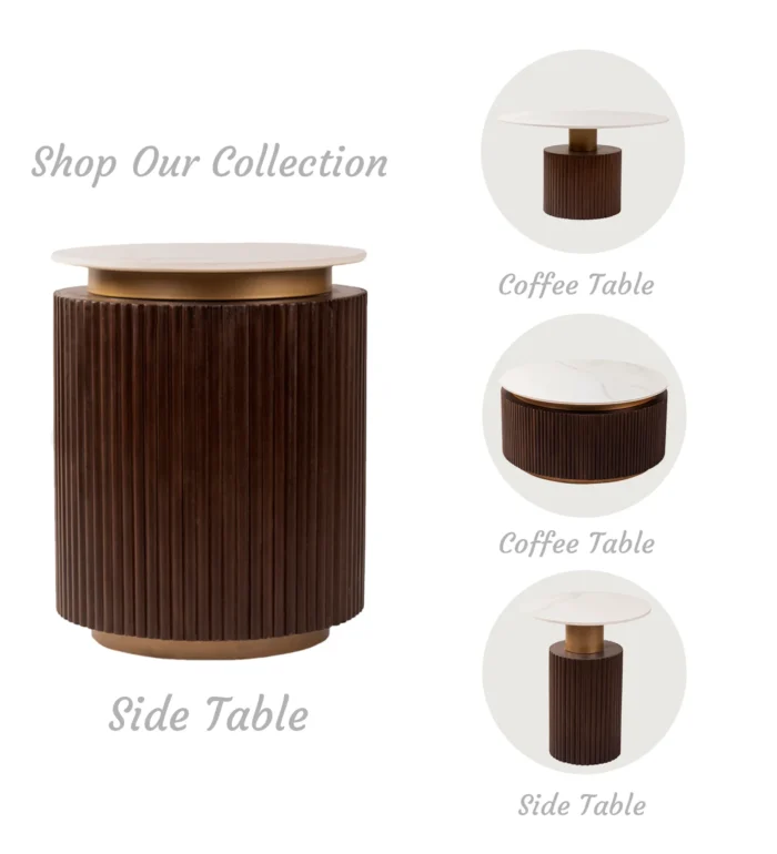 Furnshine - Padget Solid Wood Side Table With Marble Top in Dark Walnut Finish - Image 6