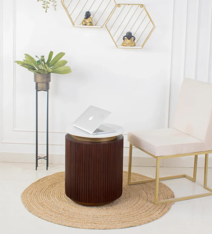 Furnshine - Padget Solid Wood Side Table With Marble Top in Dark Walnut Finish - Image 1
