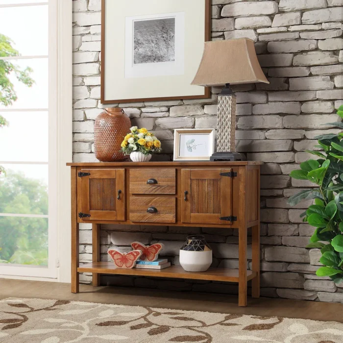 Furnshine - Sadler 48" Retro Sideboard Console Table with 2 Drawers, 2 Cabinets and Bottom Shelf - Image 12