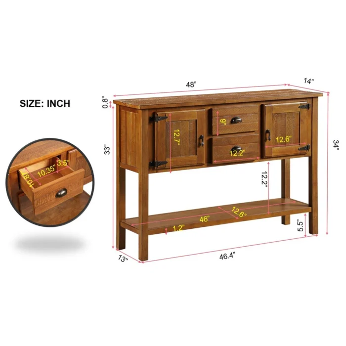 Furnshine - Sadler 48" Retro Sideboard Console Table with 2 Drawers, 2 Cabinets and Bottom Shelf - Image 13