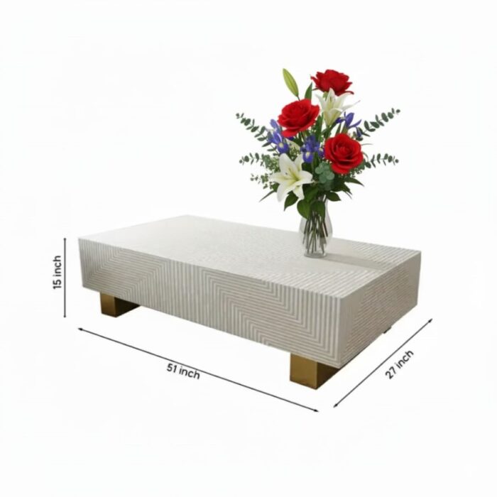 Furnshine - Blomingo Striped Bone Inlay Rectangular Coffee Table In Light Grey Color - Image 5