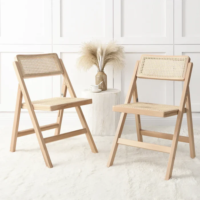 Furnshine - Andrea Natural Colour Set of 2 Folding Cane Rattan Chairs - Image 1