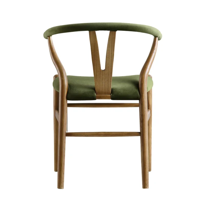 Furnshine - Marilyn Moss Green Velvet and Light Walnut Frame Wishbone Padded Dining Chair - Image 6